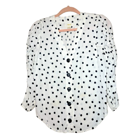 ANTHROPOLOGIE MAEVE Top XS Embroidered Polka Dot Officecore Businesscore Career - Picture 1 of 10
